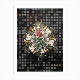 Vintage Tree Mallow Flower Wreath on Dot Bokeh Pattern n.0768 Art Print