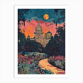 The Texas Colourful Blockprint State Capitol Austin Texas Colourful Blockprint 1 Art Print