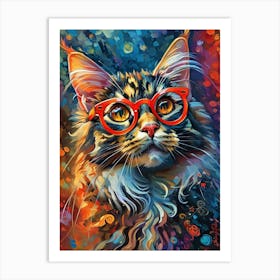 A Maine Coon Cat With Glasses Art Print