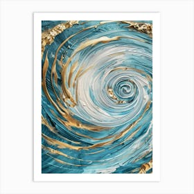 Blue Gold Swirl Painting Art Print