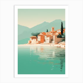 A Drawing Of Sveti Stefan Beach Montenegro Orange Tones 1 Art Print