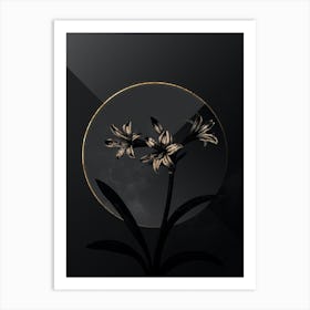 Shadowy Vintage Amaryllis Botanical in Black and Gold n.0007 Art Print