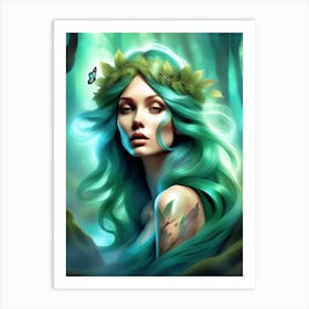 Mermaid In The Forest Art Print