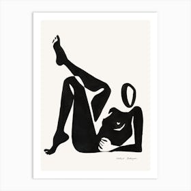 Minimal Black Nude Painting Lying Woman Art Print