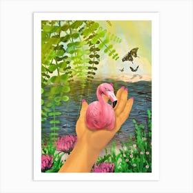 Haven - Flamingo in Hand Art Print