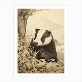 Storybook Animal Watercolour Badger 2 Art Print