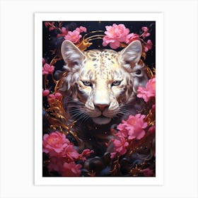 Leopard With Flowers Art Print