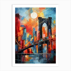 Brooklyn Bridge New York City IV, Vibrant Modern Abstract Painting Art Print