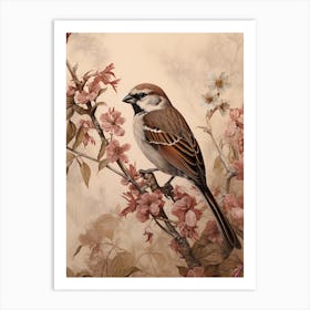 Dark And Moody Botanical House Sparrow 1 Art Print