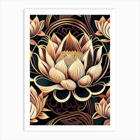 Lotus Flower Pattern Retro Illustration 4 Art Print