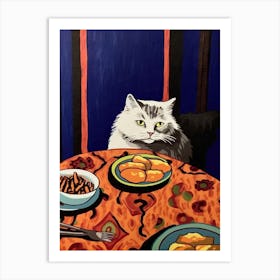 White Cat And Pasta 5 Art Print