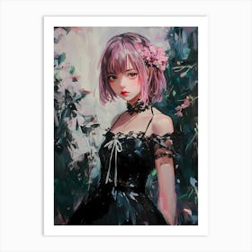 Anime Girl With Pink Hair Art Print