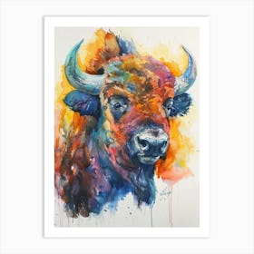 Buffalo Colourful Watercolour 4 Art Print