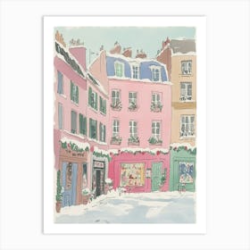 Christmas In Paris. Watercolor Retro Art Print