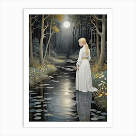 Girl In The Woods At Midnight Art Print