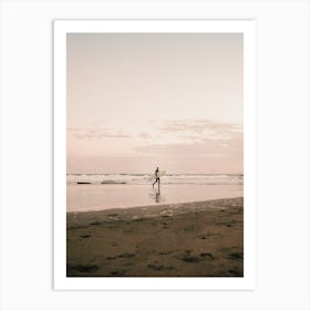 Surfer On Sunset Beach Art Print