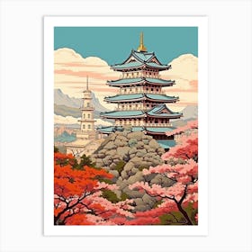 Himeji Castle, Japan Vintage Travel Art 4 Art Print