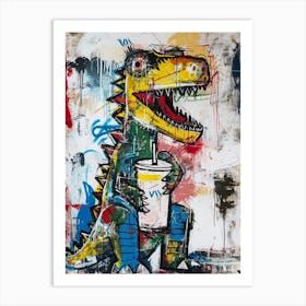 Dinosaur Drinking A Milkshake Wild Brushstroke 4 Art Print