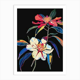 Neon Flowers On Black Camellia 4 Art Print