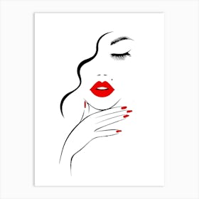 Woman With Red Lips Art Print