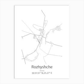 Rozhyshche,Ukraine Minimalist Map Art Print