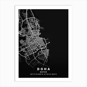 Doha Qatar Black Map Art Print