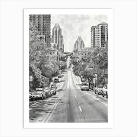 South Congress Avenue Austin Texas Black And White Drawing 4 Art Print