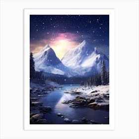 Snowy Mountains At Night Art Print