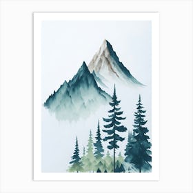 Mountain And Forest In Minimalist Watercolor Vertical Composition 168 Art Print