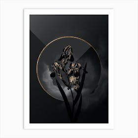 Shadowy Vintage Elder Scented Iris Botanical on Black with Gold n.0187 Art Print