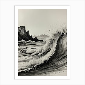 Wave In Black And White Art Print