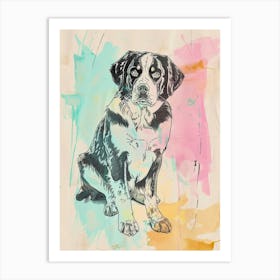 Greater Swiss Mountain Dog Dog Pastel Line Watercolour Illustration  2 Art Print
