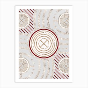 Geometric Abstract Glyph in Festive Gold Silver and Red n.0093 Art Print
