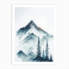 Mountain And Forest In Minimalist Watercolor Vertical Composition 258 Art Print