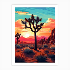 Joshua Tree At Sunrise In Nat Viga Style 4   Art Print