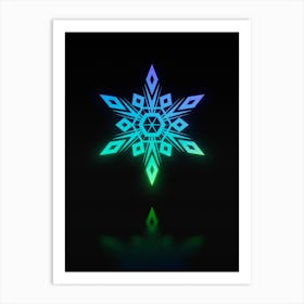 Neon Blue and Green Abstract Geometric Glyph on Black n.0444 Art Print