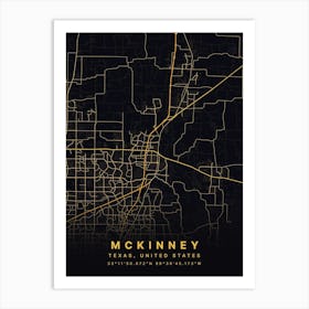 McKinney Texas USA Black And Gold Map Art Print