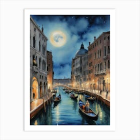 Venice At Night Venice: A Gondola's Perspective Art Print