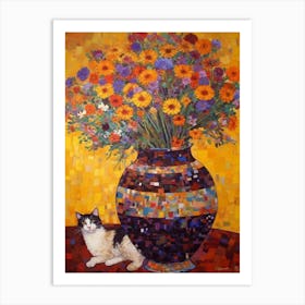 Statice With A Cat 3 Art Nouveau Klimt Style Art Print