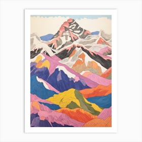 Mount Elbrus Russia 3 Colourful Mountain Illustration Art Print