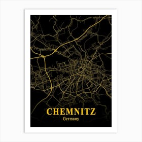 Chemnitz Gold City Map 1 Art Print