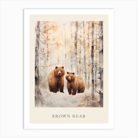 Winter Watercolour Brown Bear 6 Poster Art Print