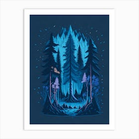 A Fantasy Forest At Night In Blue Theme 65 Art Print