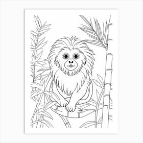 Line Art Jungle Animal Golden Lion Tamarin 4 Art Print