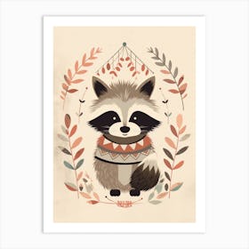 Boho Neutral Illustration Of A Raccoon Minimalist 1 Art Print