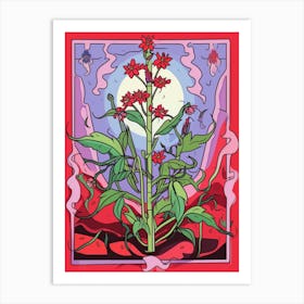 Pink And Red Plant Illustration Spiderwort 2 Art Print