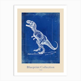 T Rex Blue Print Inspired 4 Poster Art Print