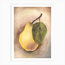 Pear And A Leaf Watercolor painting still life minimal kitchen realistic figurative classical academical yellow beige brown green food art  Art Print