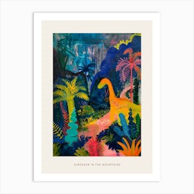 Colourful Tropical Dinosaur Mountain Painting Poster Art Print