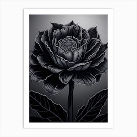 A Carnation In Black White Line Art Vertical Composition 48 Art Print